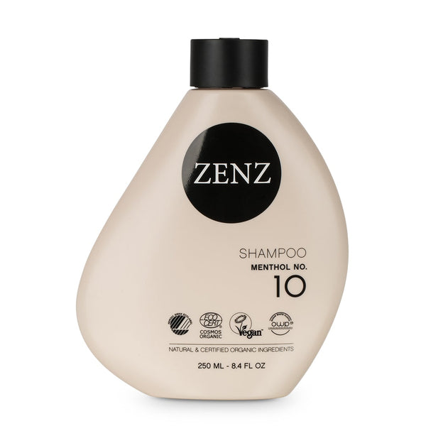 ZENZ Organic Shampoo Menthol  no. 10, 250 ml, 8.4 fl. oz., Swan Ecolabel, Cosmos Organic Ecocert, Vegan Ocean Waste Plastic, Natural & Certified Organic Ingredients